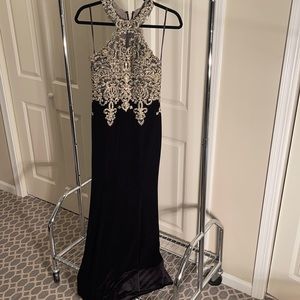 Black velvet and gold/sequence gown